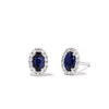 Oval Created Sapphire Halo Stud Earrings with 0.14tw of Laboratory-Grown Diamonds in Sterling Silver and Platinum Earrings Bevilles 