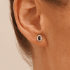 Oval Created Sapphire Halo Stud Earrings with 0.14tw of Laboratory-Grown Diamonds in Sterling Silver and Platinum Earrings Bevilles 