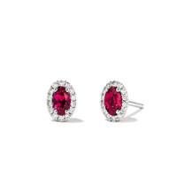 Oval Created Ruby Halo Stud Earrings with 0.14tw of Laboratory-Grown Diamonds in Sterling Silver and Platinum Earrings Bevilles 