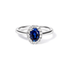 Oval Created Sapphire Halo Ring with 0.23tw of Laboratory-Grown Diamonds in Sterling Silver and Platinum Rings Bevilles 