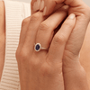 Oval Created Sapphire Halo Ring with 0.23tw of Laboratory-Grown Diamonds in Sterling Silver and Platinum Rings Bevilles 