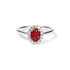 Oval Created Ruby Halo Ring with 0.23tw of Laboratory-Grown Diamonds in Sterling Silver and Platinum Rings Bevilles 