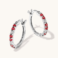 Hoop Earrings with Created Ruby and 0.02tw of Laboratory-Grown Diamonds in Sterling Silver and Platinum Earrings Bevilles 