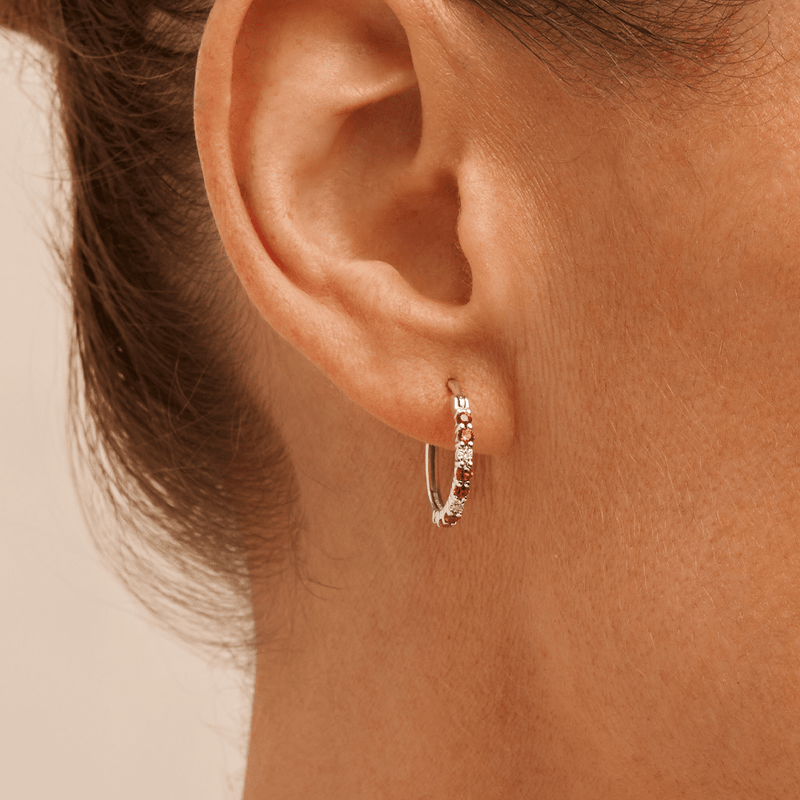 Hoop Earrings with Created Ruby and 0.02tw of Laboratory-Grown Diamonds in Sterling Silver and Platinum Earrings Bevilles 