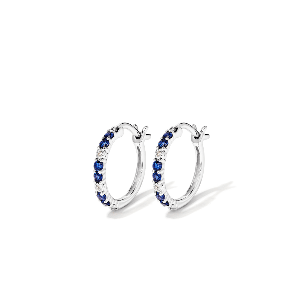 Hoop Earrings with Created Sapphire and 0.02tw of Laboratory-Grown Diamonds in Sterling Silver and Platinum Earrings Bevilles 