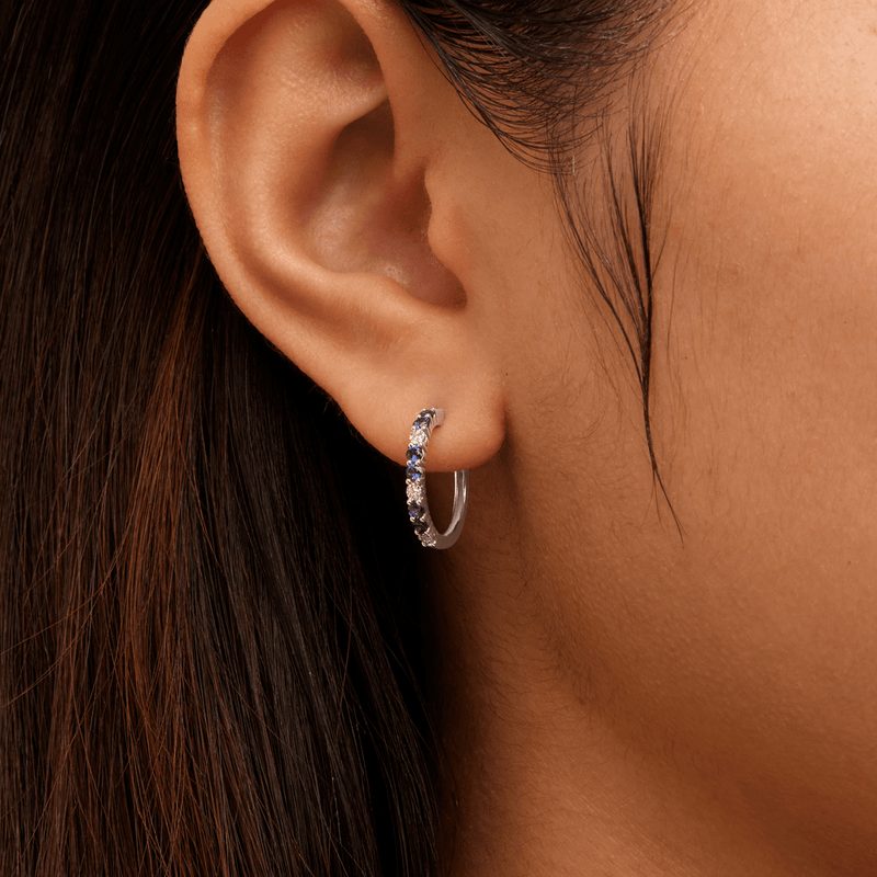 Hoop Earrings with Created Sapphire and 0.02tw of Laboratory-Grown Diamonds in Sterling Silver and Platinum Earrings Bevilles 