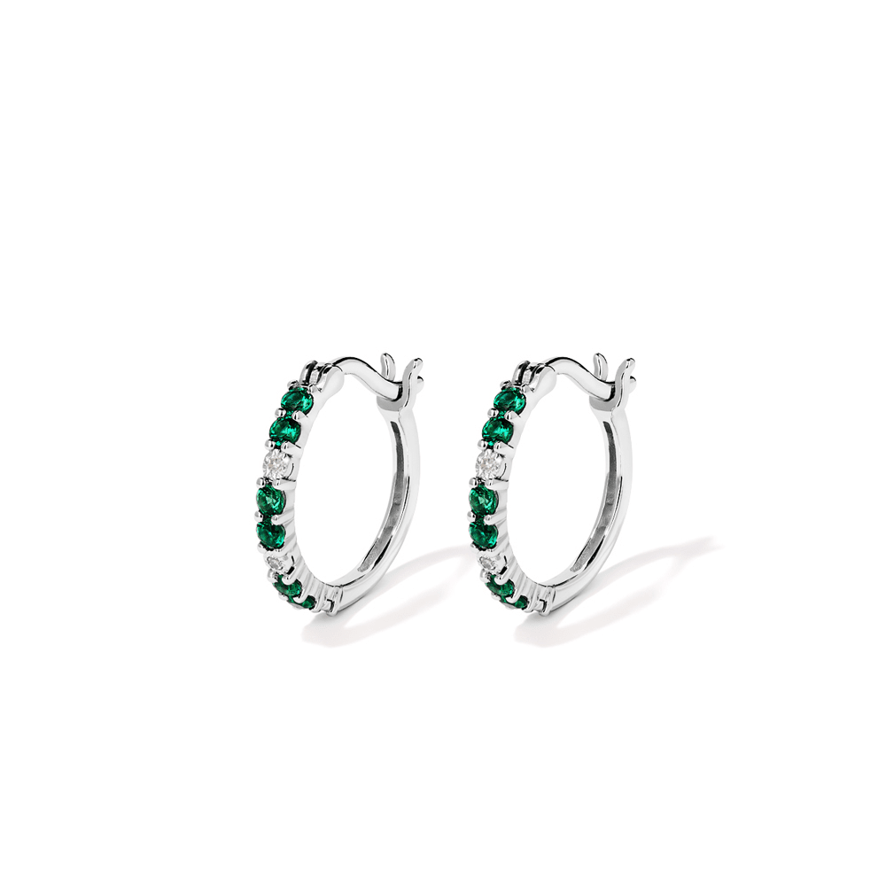 Hoop Earrings with Created Emerald and 0.02tw of Laboratory-Grown Diamonds in Sterling Silver and Platinum Earrings Bevilles 