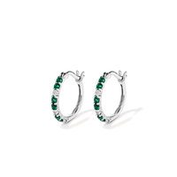 Hoop Earrings with Created Emerald and 0.02tw of Laboratory-Grown Diamonds in Sterling Silver and Platinum Earrings Bevilles 