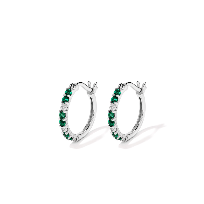 Hoop Earrings with Created Emerald and 0.02tw of Laboratory-Grown Diamonds in Sterling Silver and Platinum Earrings Bevilles 