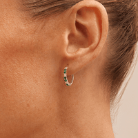 Hoop Earrings with Created Emerald and 0.02tw of Laboratory-Grown Diamonds in Sterling Silver and Platinum Earrings Bevilles 