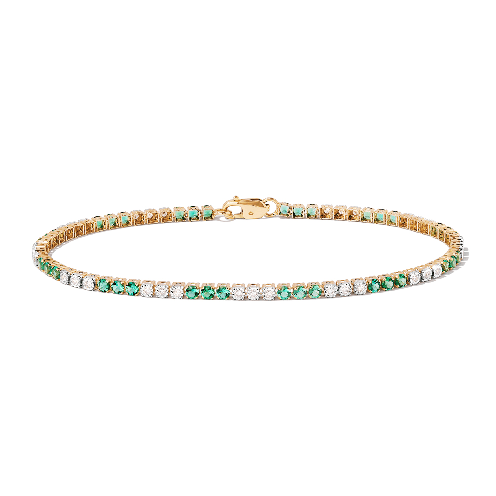 18cm Alternating Created Emerald Tennis Bracelet with 0.25tw of Laboratory-Grown Diamonds in 9kt Yellow Gold Bracelets Bevilles 