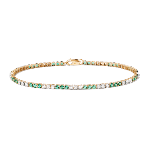 18cm Alternating Created Emerald Tennis Bracelet with 0.25tw of Laboratory-Grown Diamonds in 9kt Yellow Gold Bracelets Bevilles 