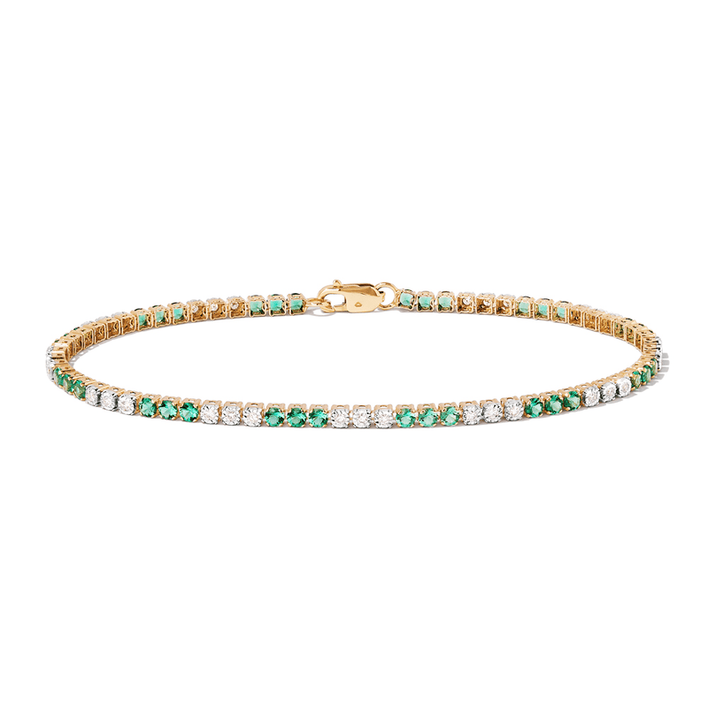 18cm Alternating Created Emerald Tennis Bracelet with 0.25tw of Laboratory-Grown Diamonds in 9kt Yellow Gold Bracelets Bevilles 