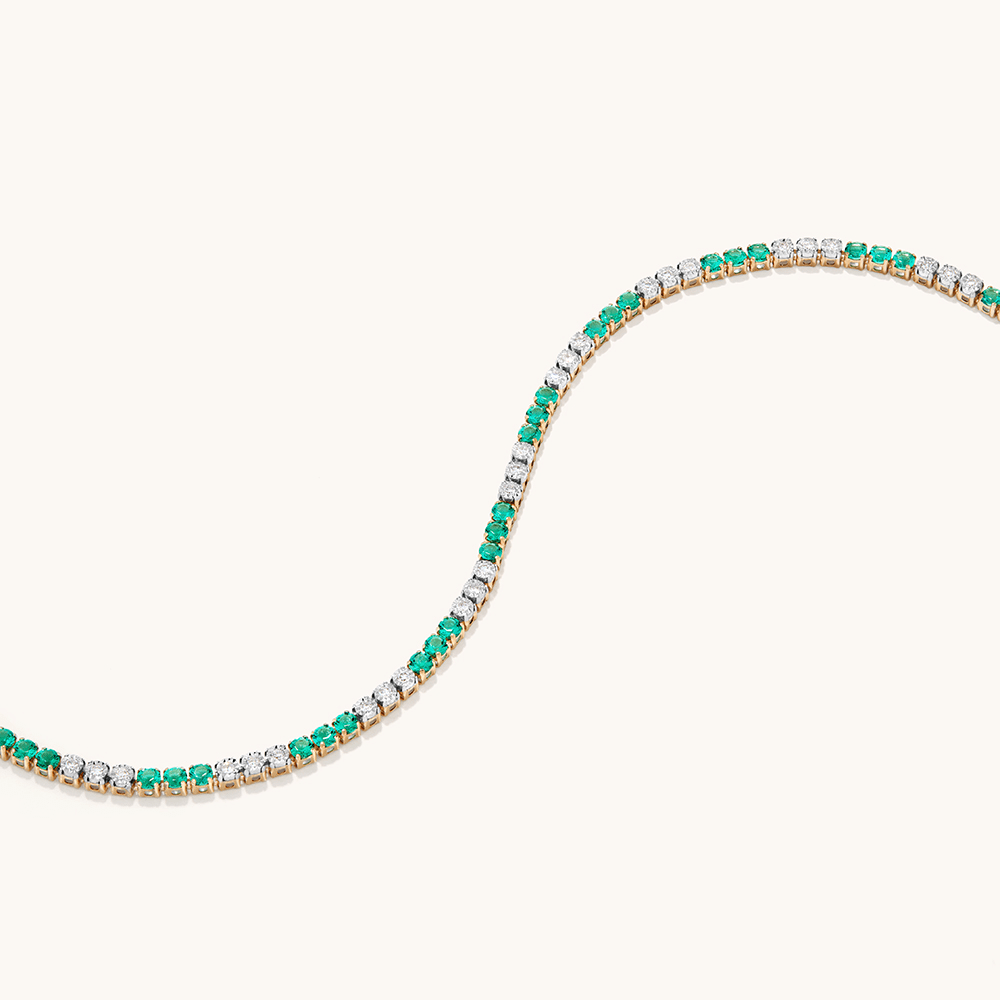 18cm Alternating Created Emerald Tennis Bracelet with 0.25tw of Laboratory-Grown Diamonds in 9kt Yellow Gold Bracelets Bevilles 
