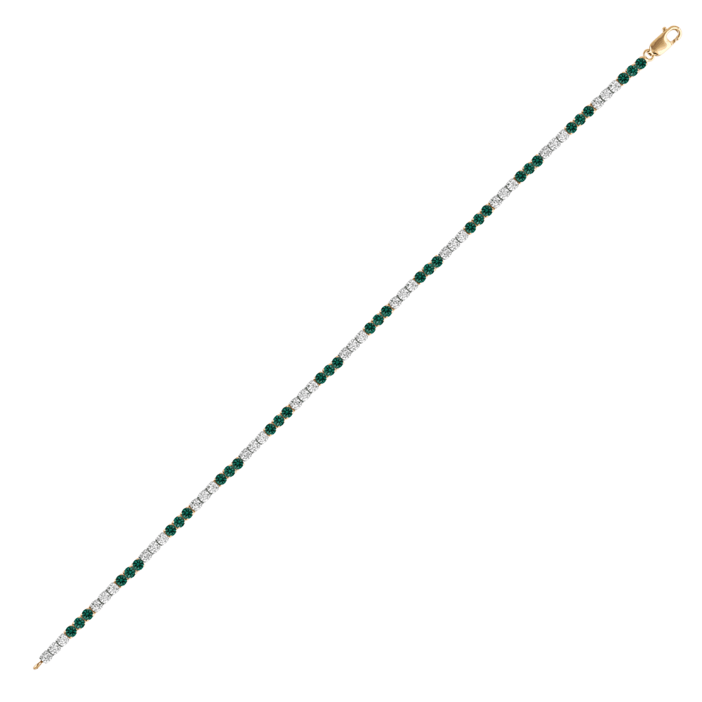 18cm Alternating Created Emerald Tennis Bracelet with 0.25tw of Laboratory-Grown Diamonds in 9kt Yellow Gold Bracelets Bevilles 