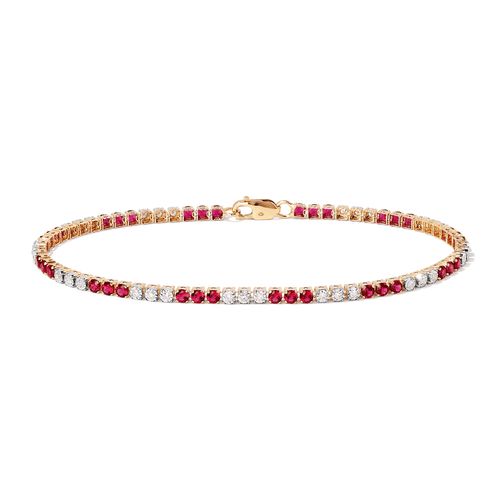 18cm Alternating Created Ruby Tennis Bracelet with 0.25tw of Laboratory-Grown Diamonds in 9kt Yellow Gold Bracelets Bevilles 