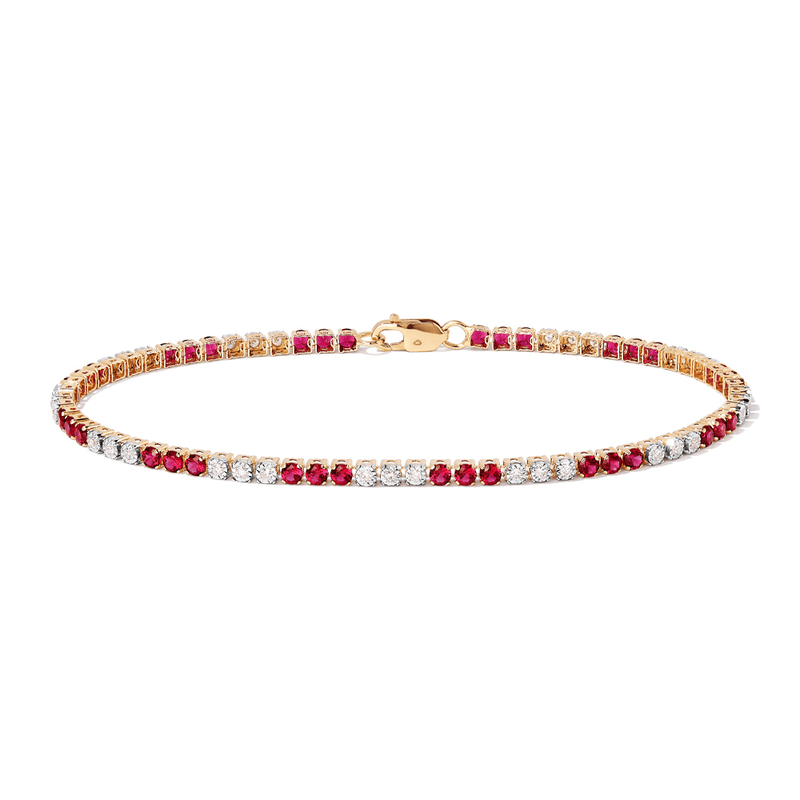 18cm Alternating Created Ruby Tennis Bracelet with 0.25tw of Laboratory-Grown Diamonds in 9kt Yellow Gold Bracelets Bevilles 