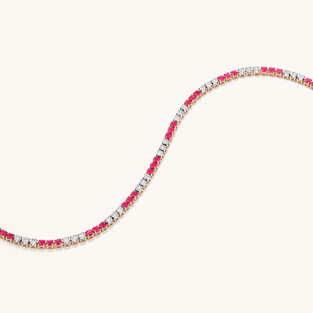 18cm Alternating Created Ruby Tennis Bracelet with 0.25tw of Laboratory-Grown Diamonds in 9kt Yellow Gold Bracelets Bevilles 