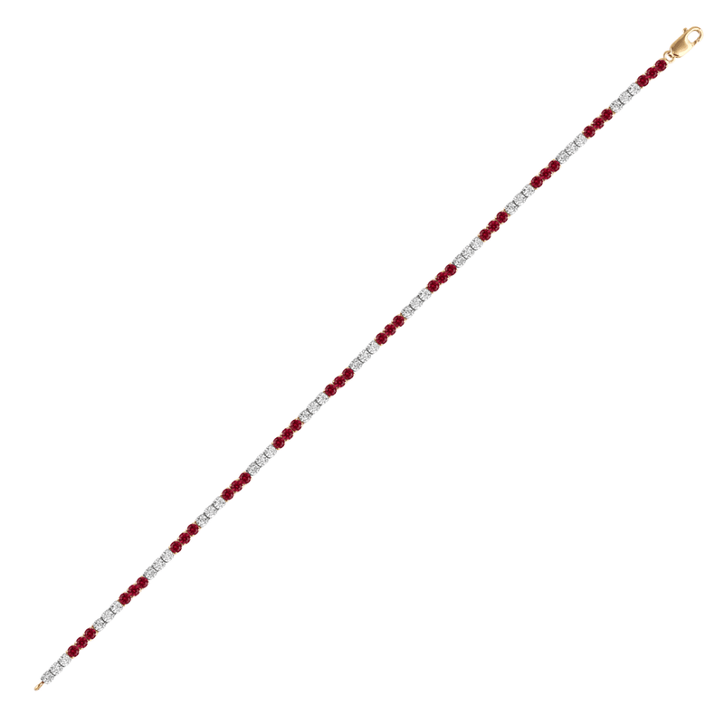 18cm Alternating Created Ruby Tennis Bracelet with 0.25tw of Laboratory-Grown Diamonds in 9kt Yellow Gold Bracelets Bevilles 