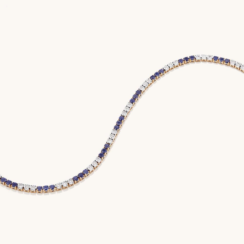 18cm Alternating Created Sapphire Tennis Bracelet with 0.25tw of Laboratory-Grown Diamonds in 9kt Yellow Gold Bracelets Bevilles 