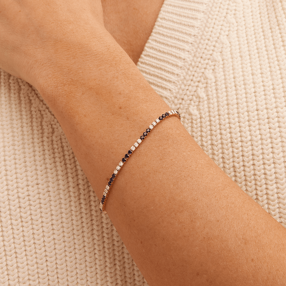 18cm Alternating Created Sapphire Tennis Bracelet with 0.25tw of Laboratory-Grown Diamonds in 9kt Yellow Gold Bracelets Bevilles 