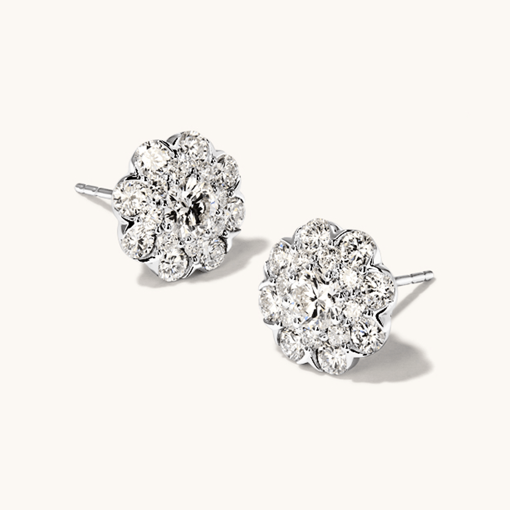 Halo Stud Earrings with 2.00tw of Laboratory-Grown Diamonds in Sterling Silver and Platinum Earrings Bevilles 