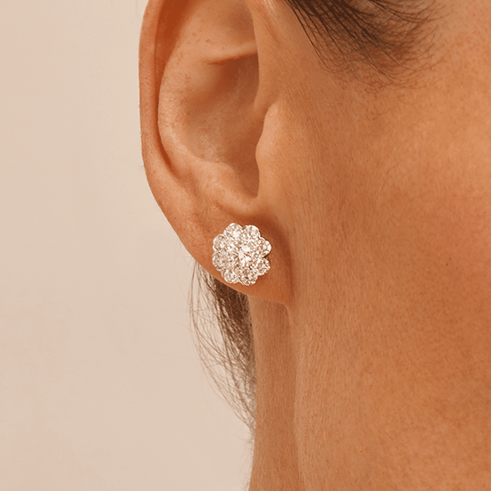 Halo Stud Earrings with 2.00tw of Laboratory-Grown Diamonds in Sterling Silver and Platinum Earrings Bevilles 
