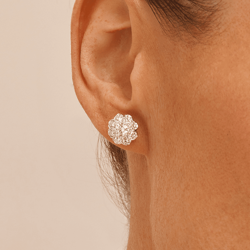 Halo Stud Earrings with 2.00tw of Laboratory-Grown Diamonds in Sterling Silver and Platinum Earrings Bevilles 
