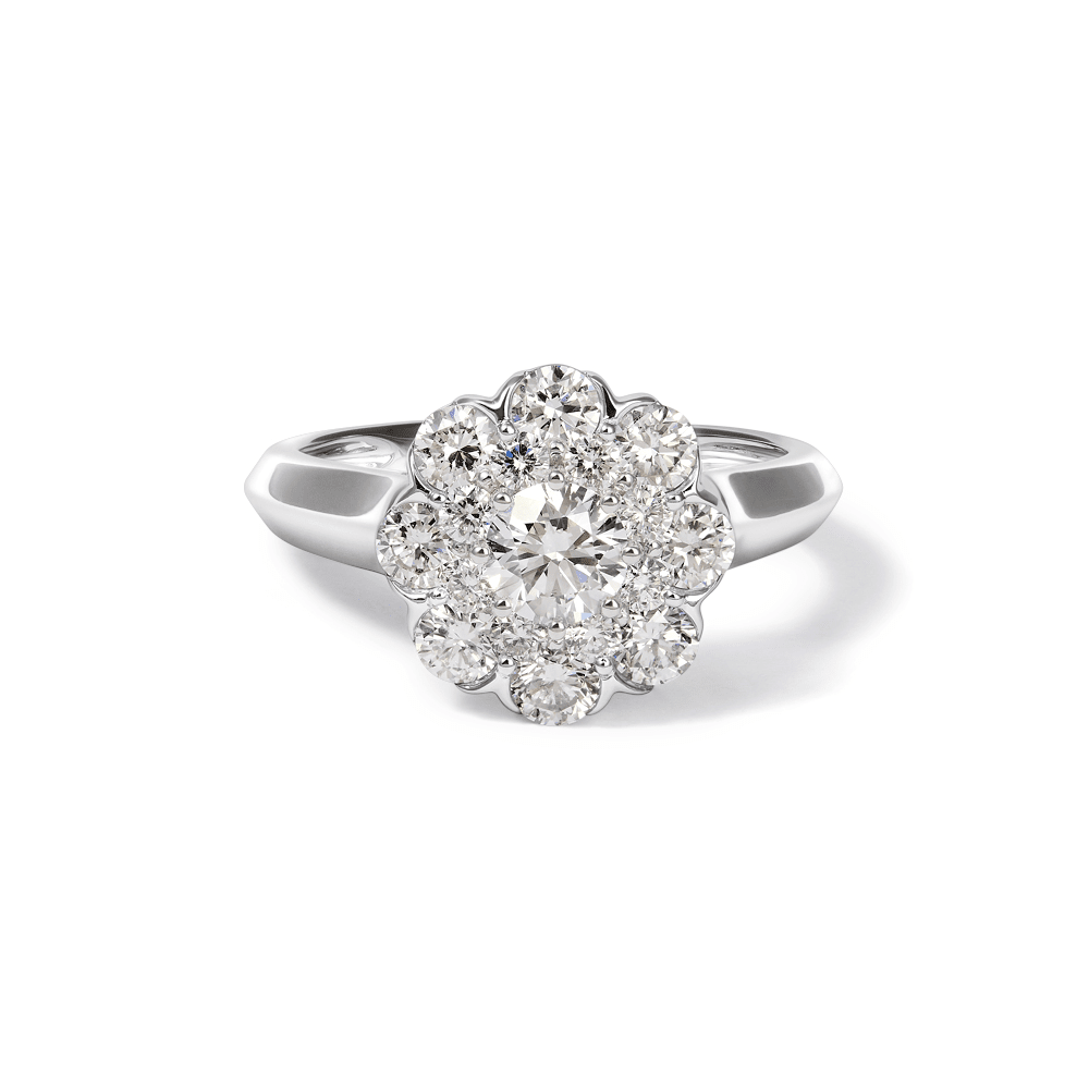 Halo Ring with 1.45tw of Laboratory-Grown Diamonds in Sterling Silver and Platinum Rings Bevilles 