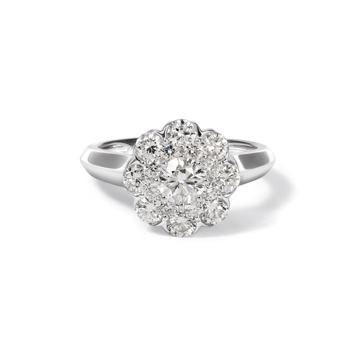 Halo Ring with 1.45tw of Laboratory-Grown Diamonds in Sterling Silver and Platinum Rings Bevilles 