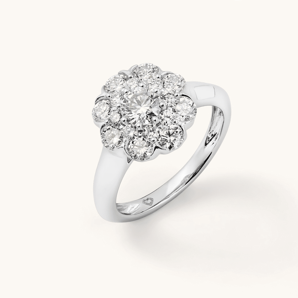 Halo Ring with 1.45tw of Laboratory-Grown Diamonds in Sterling Silver and Platinum Rings Bevilles 