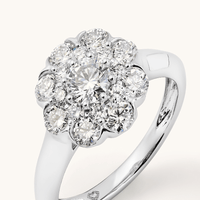 Halo Ring with 1.45tw of Laboratory-Grown Diamonds in Sterling Silver and Platinum Rings Bevilles 