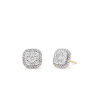 Cushion Shape Cluster Halo Stud Earrings with 1.00tw of Laboratory-Grown Diamonds in 9kt Yellow Gold Earrings Bevilles 