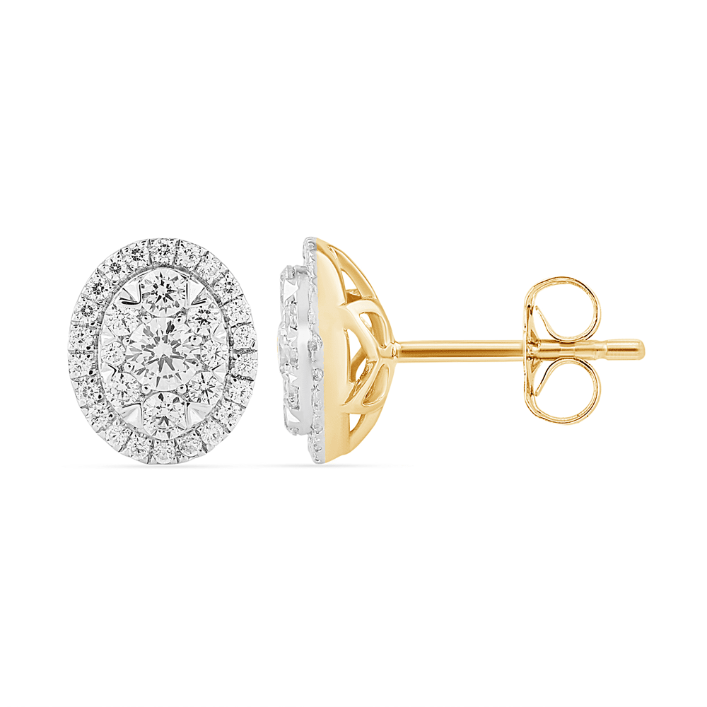 Oval Shape Cluster Halo Stud Earrings with 0.75tw of Laboratory-Grown Diamonds in 9kt Yellow Gold Earrings Bevilles 
