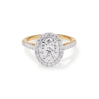 Oval Shape Cluster Halo Ring with 1.00tw of Laboratory-Grown Diamonds in 9kt Yellow Gold Rings Bevilles 