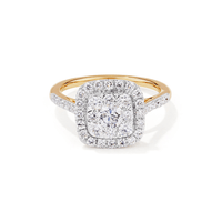 Cushion Shape Cluster Halo Ring with 1.00tw of Laboratory-Grown Diamonds in 9kt Yellow Gold Rings Bevilles 