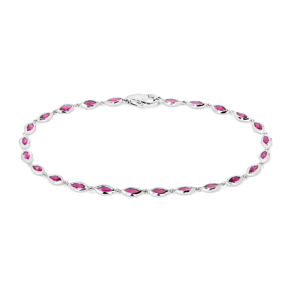 18cm Marquise Bezel Set Tennis Bracelet with Created Rubies in Sterling Silver and Platinum Bracelets Bevilles 