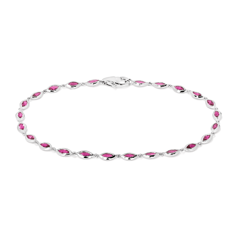 18cm Marquise Bezel Set Tennis Bracelet with Created Rubies in Sterling Silver and Platinum Bracelets Bevilles 