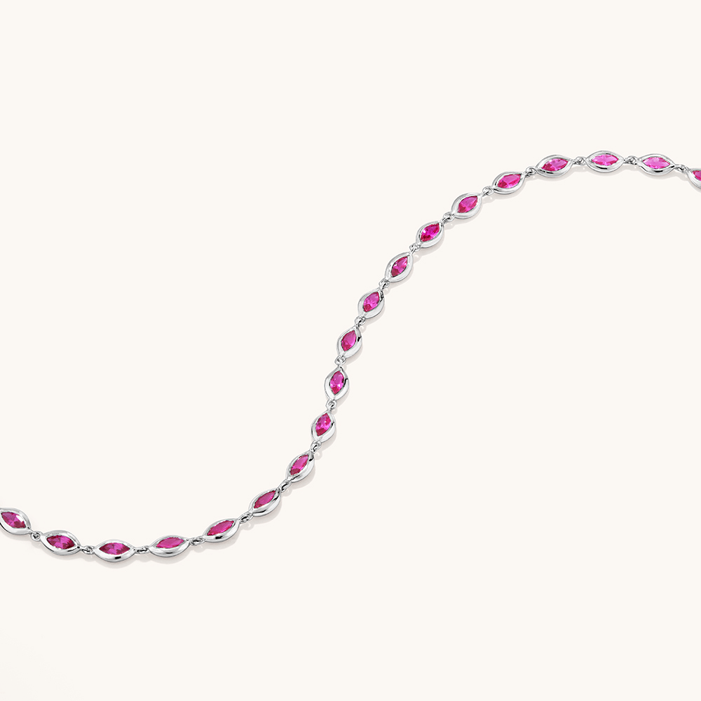 18cm Marquise Bezel Set Tennis Bracelet with Created Rubies in Sterling Silver and Platinum Bracelets Bevilles 