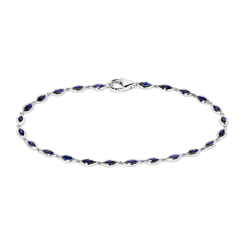 18cm Marquise Bezel Set Tennis Bracelet with Created Sapphire in Sterling Silver and Platinum Bracelets Bevilles 