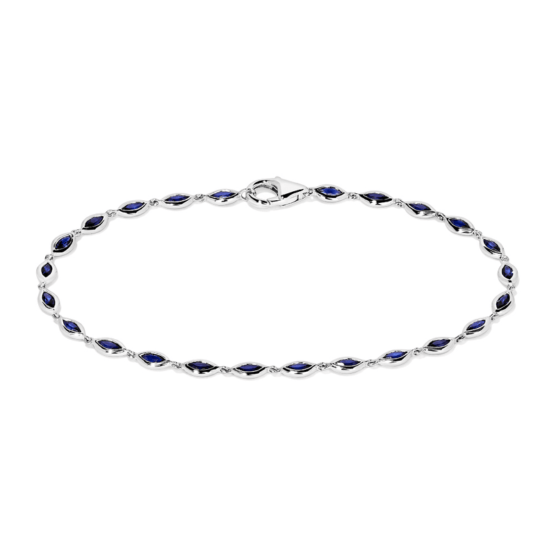 18cm Marquise Bezel Set Tennis Bracelet with Created Sapphire in Sterling Silver and Platinum Bracelets Bevilles 