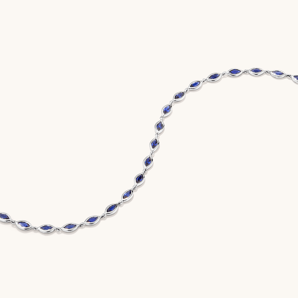 18cm Marquise Bezel Set Tennis Bracelet with Created Sapphire in Sterling Silver and Platinum Bracelets Bevilles 