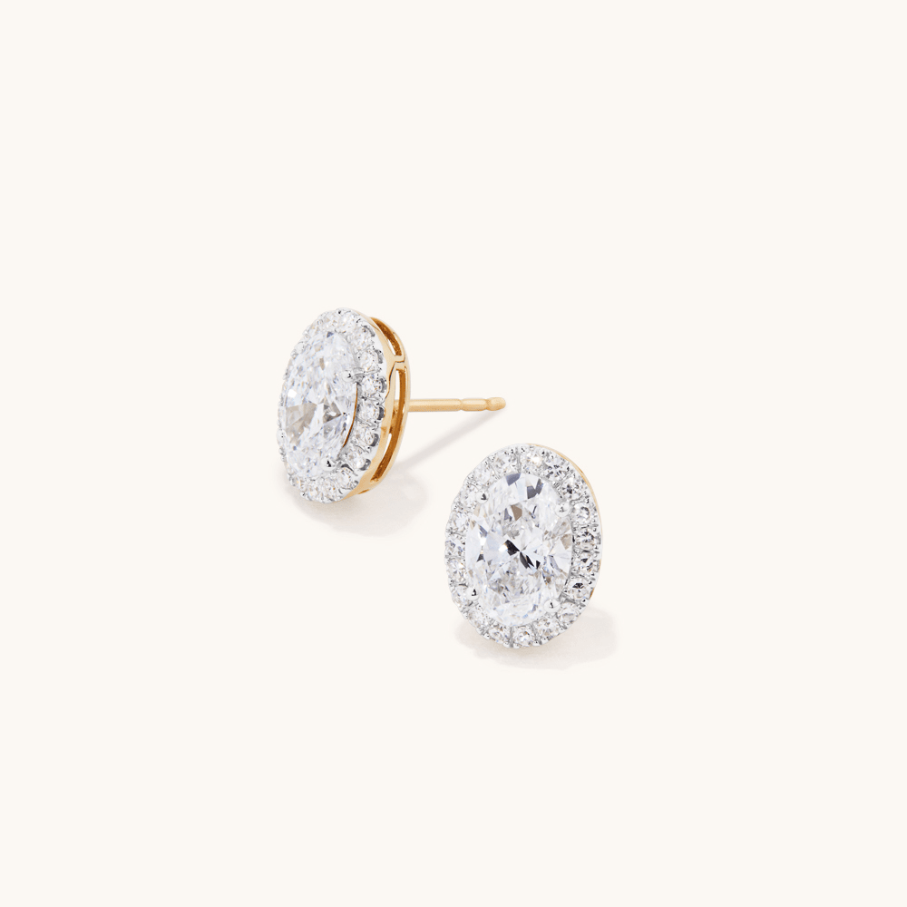 Oval Halo Stud Earrings with 2.25tw of Laboratory-Grown Diamonds in 9kt Yellow Gold Earrings Bevilles 