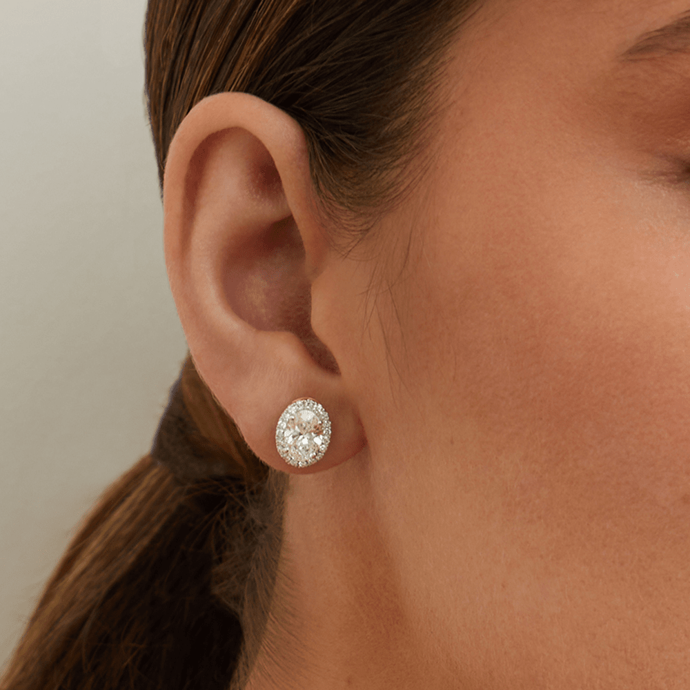 Oval Halo Stud Earrings with 2.25tw of Laboratory-Grown Diamonds in 9kt Yellow Gold Earrings Bevilles 