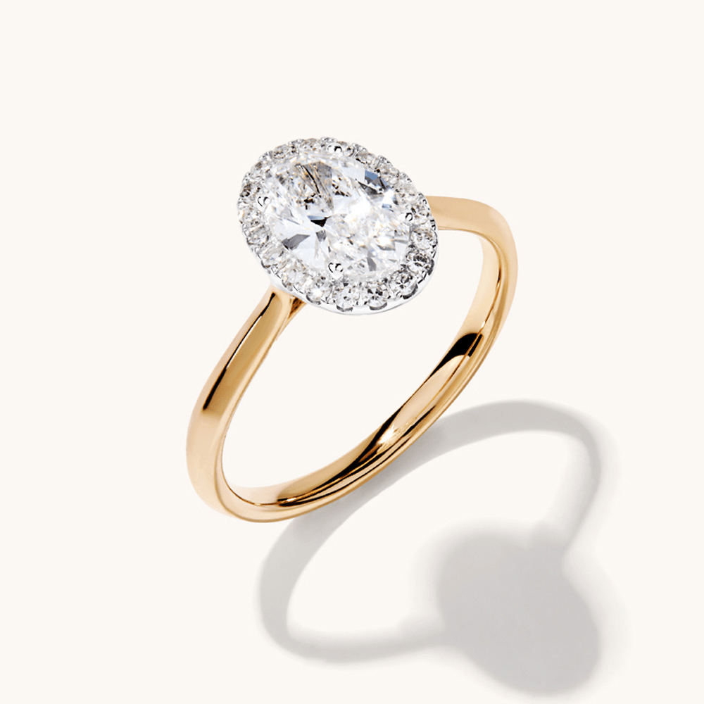 Oval Halo Ring with 1.10tw of Laboratory-Grown Diamonds in 9kt Yellow Gold Rings Bevilles 
