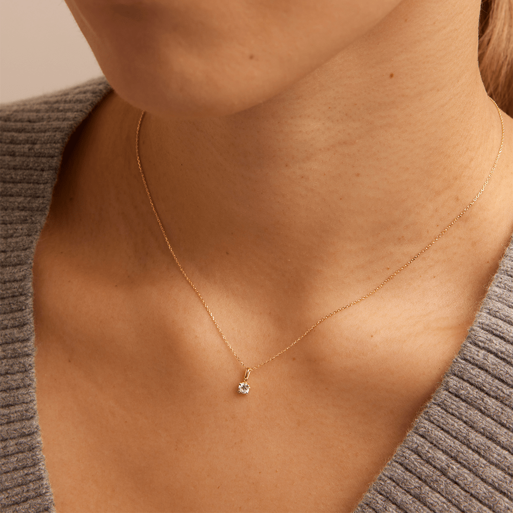 45cm Solitaire Bail Necklace with 0.15ct of Laboratory-Grown Diamonds in 9kt Yellow Gold Pendants Bevilles 