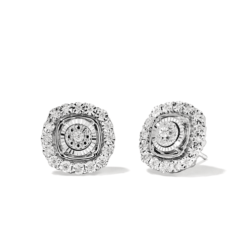 Miracle Halo Stud Earrings with 0.10tw of Diamonds in Sterling Silver Earrings Bevilles 