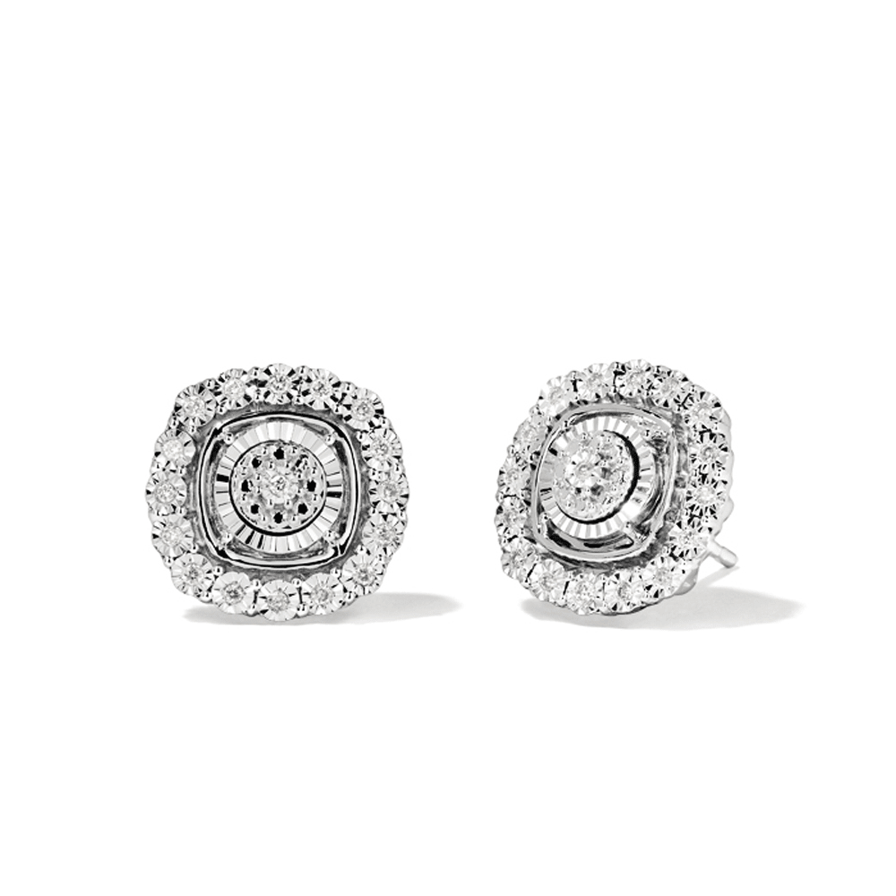 Miracle Halo Stud Earrings with 0.10tw of Diamonds in Sterling Silver Earrings Bevilles 
