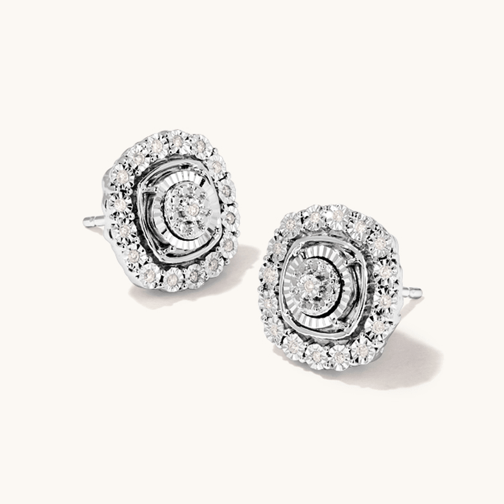 Miracle Halo Stud Earrings with 0.10tw of Diamonds in Rhodium Plated Sterling Silver Earrings Bevilles 