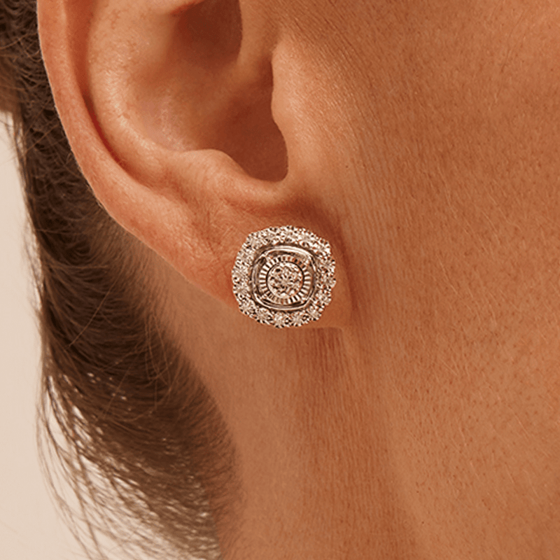 Miracle Halo Stud Earrings with 0.10tw of Diamonds in Sterling Silver Earrings Bevilles 